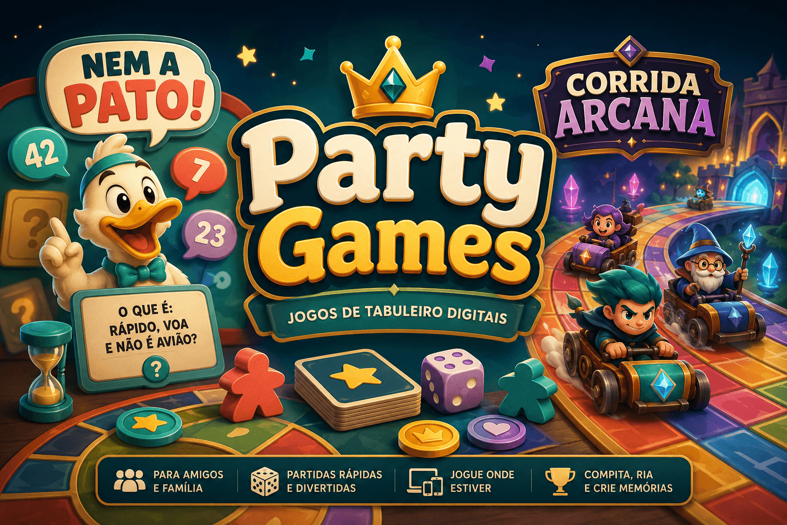 Party Games reúne os jogos Nem a Pato e Corrida Arcana